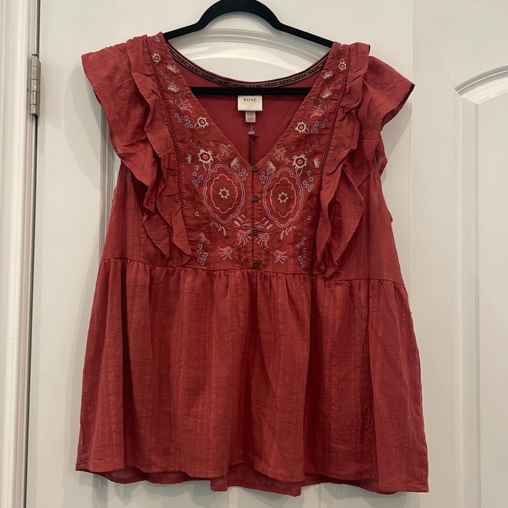 Knox Rose blouse. Beautiful burnt-orange with embroidery. size XXL. NWT